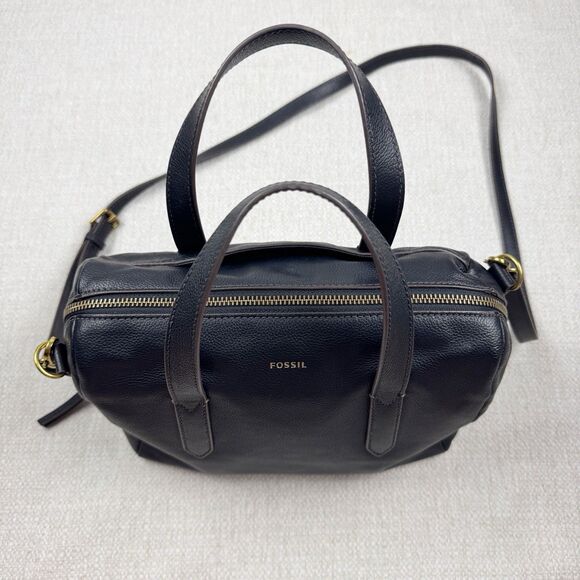 Fossil Sydney Satchel Black Leather Crossbody Bag Medium Handbag - Picture 8 of 16